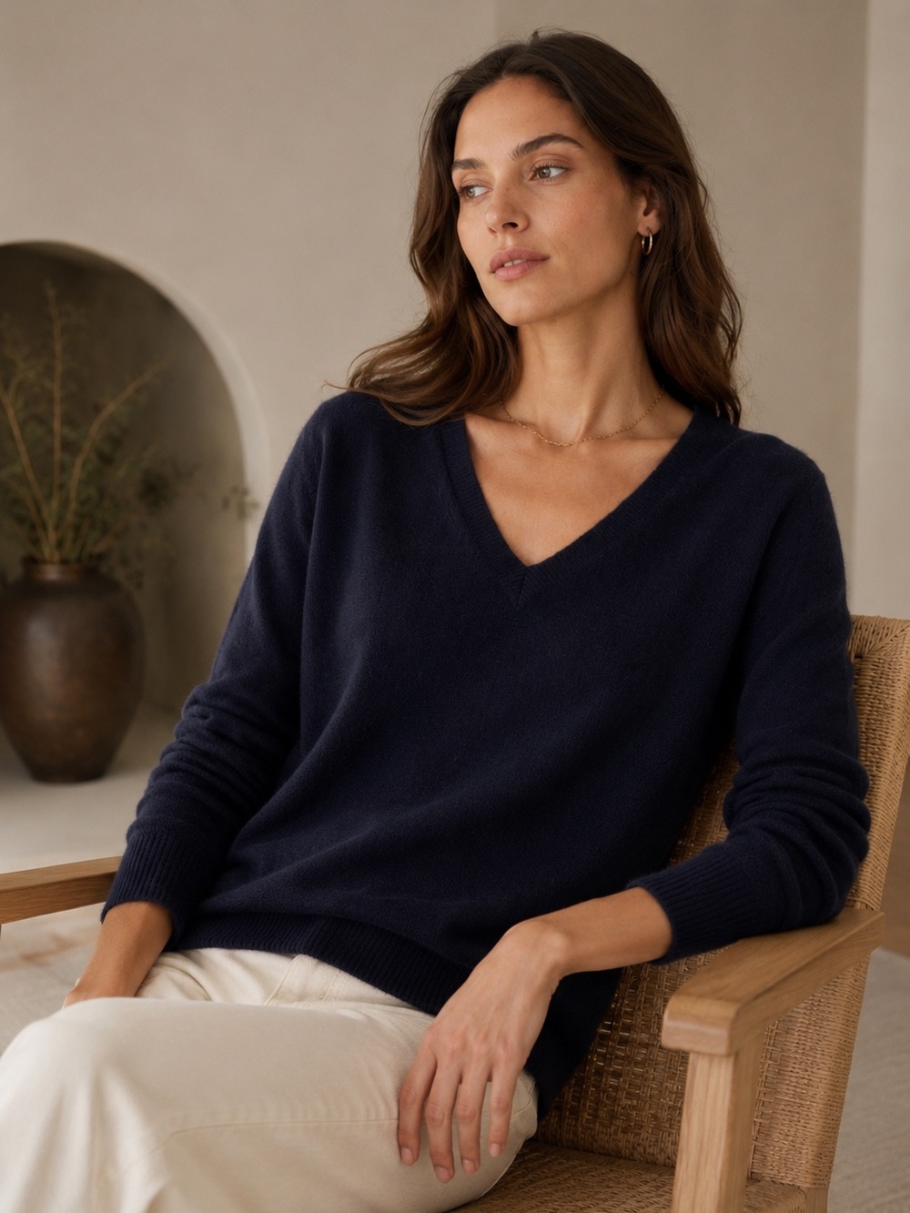 Halogen Cashmere V Neck Sweater Black Relaxed Fit Size Large